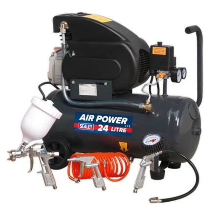 Sealey 24L Direct Drive Compressor 2hp with 4pc Air Accessory Kit